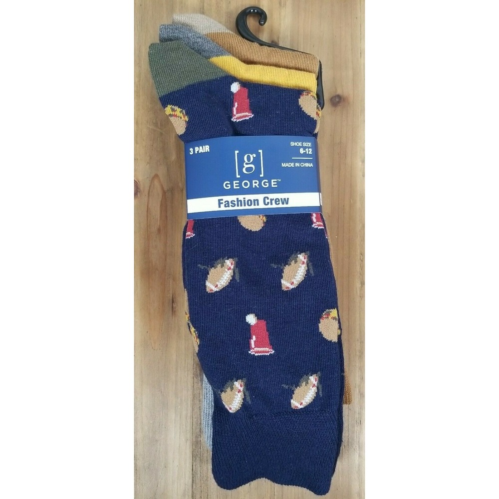 Men's Crew Socks Football Stripe Cotton Size 6-12 George Novelty NEW